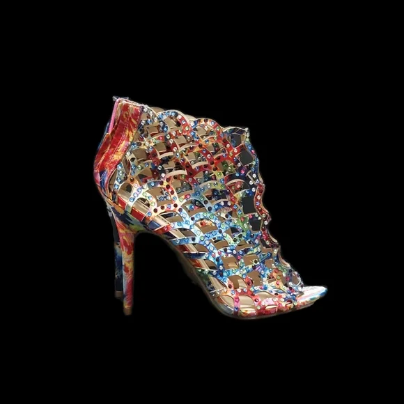 Zigi Soho Womens 8.5M Duran Rhinestone Cage Peep Toe Heels Multi-color NEW - Picture 10 of 10
